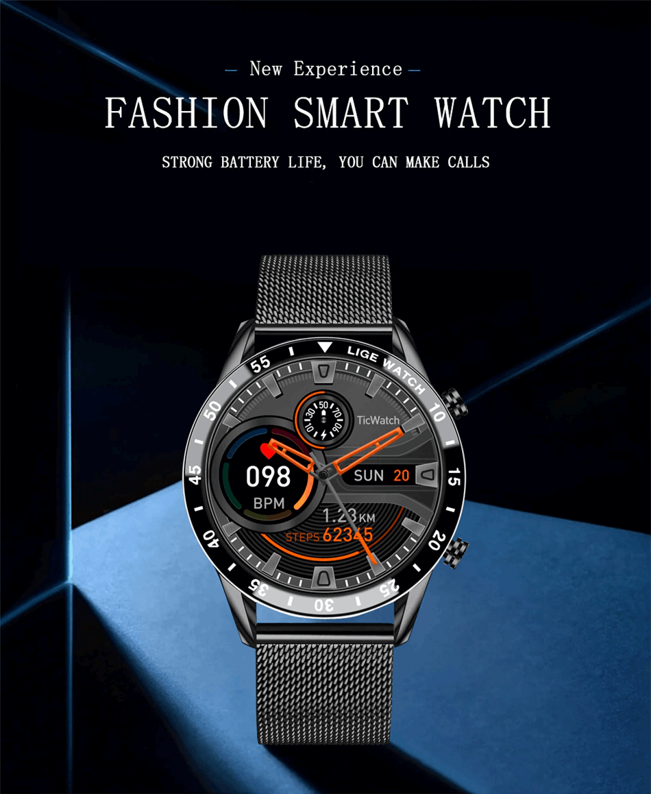 LIGE Luxury Mens Smart Watch with Remote Phone Control