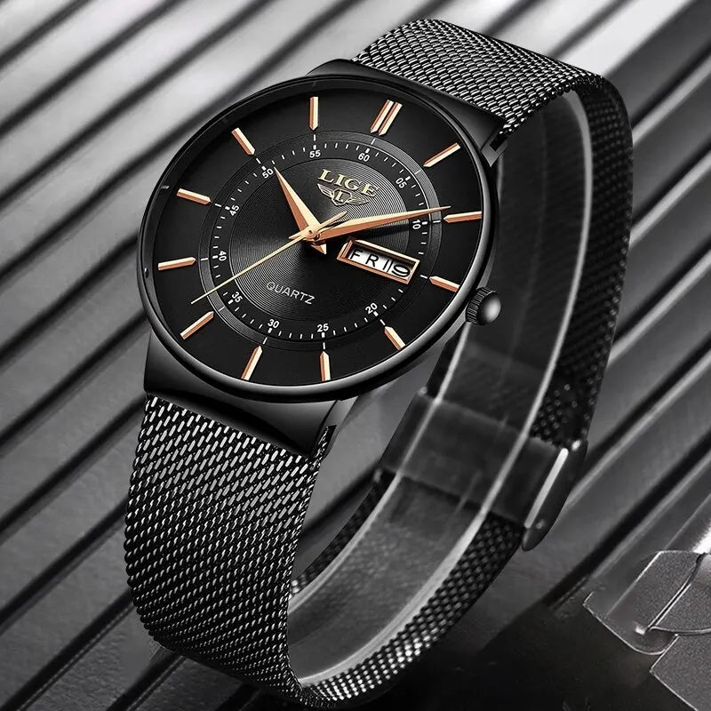 Stylish Luxury Ultra Thin Profile Waterproof Quartz Watch with Mesh Strap