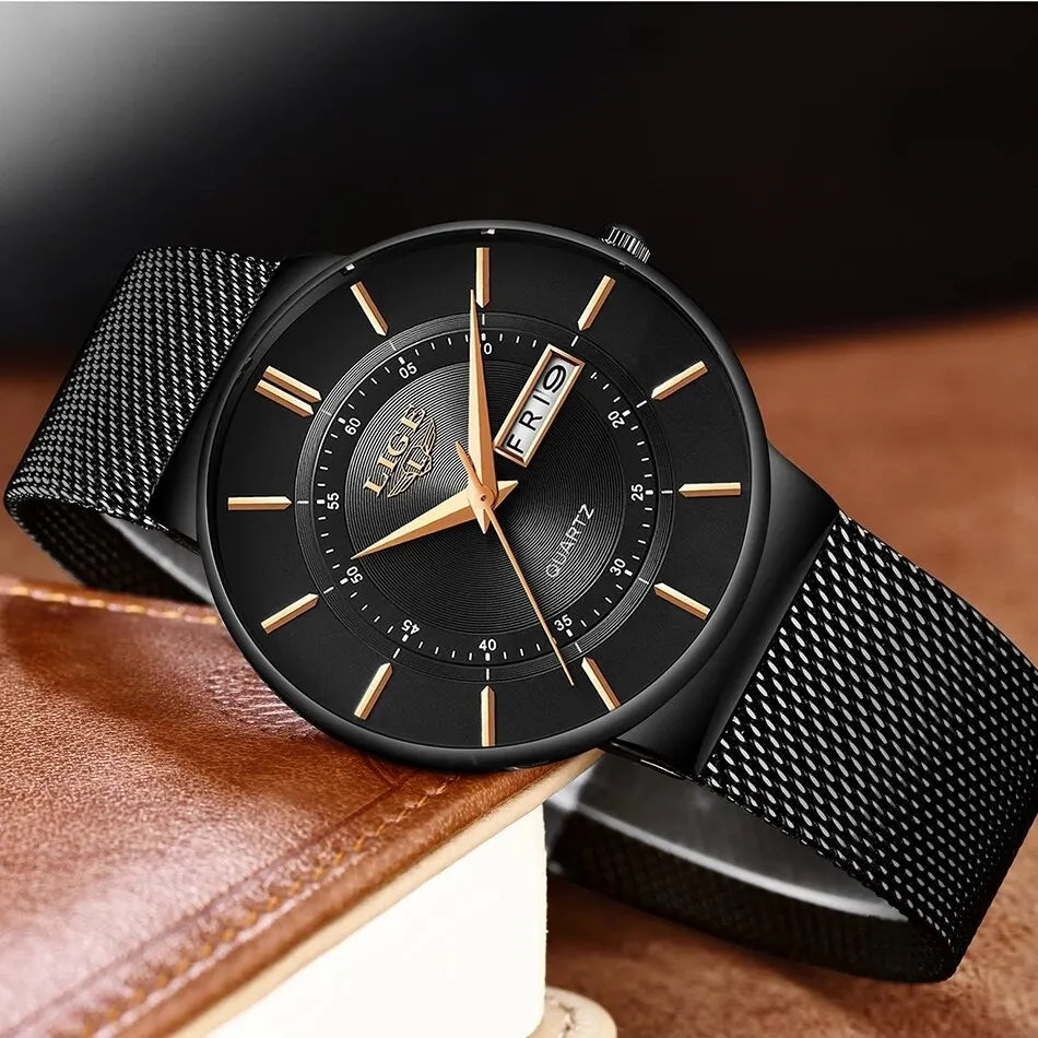 Stylish Luxury Ultra Thin Profile Waterproof Quartz Watch with Mesh Strap