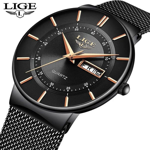 Stylish Luxury Ultra Thin Profile Waterproof Quartz Watch with Mesh Strap