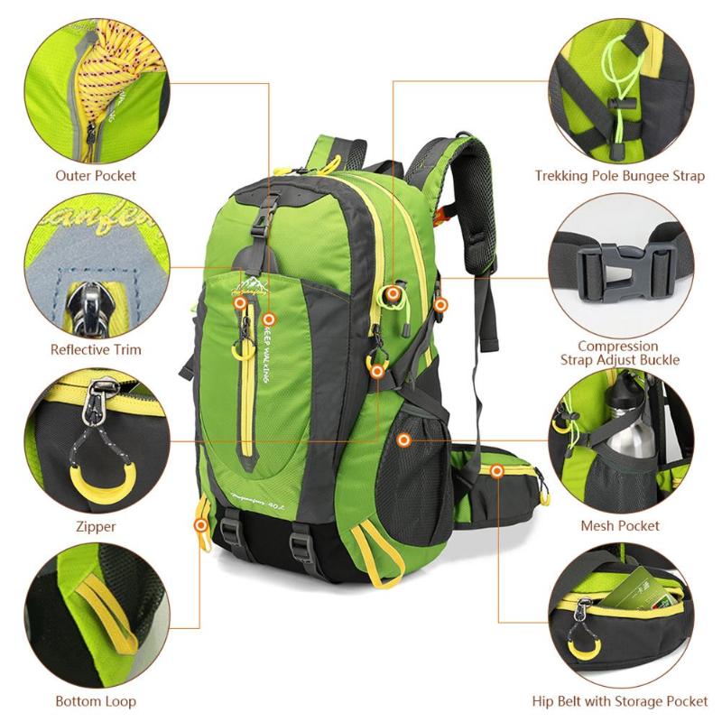 40L Colourful Waterproof Backpack for Hiking, Climbing or Camping