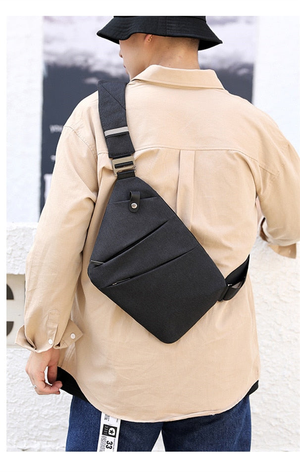 Men's Solid Lightweight Asymmetrical Crossbody Chest Bag