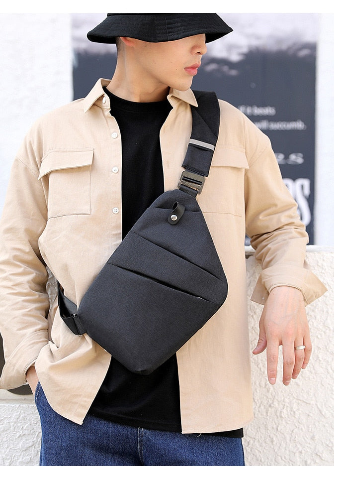 Men's Solid Lightweight Asymmetrical Crossbody Chest Bag